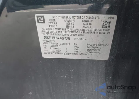 2015 GMC Terrain Sle-1 z USA, uszkodzony, nr VIN 2GKALMEK4F6397309